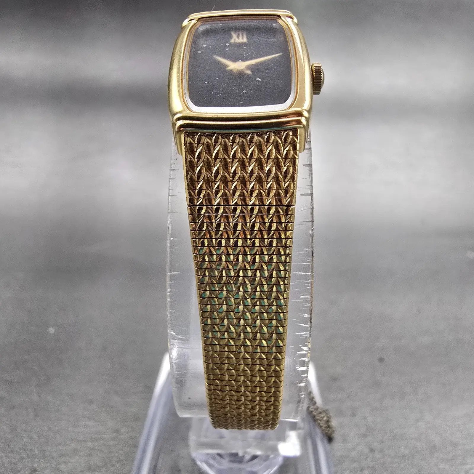Seiko Watch Women 15mm Black Dial Gold Tone Rectangle 4N00-5060 New Battery VTG5