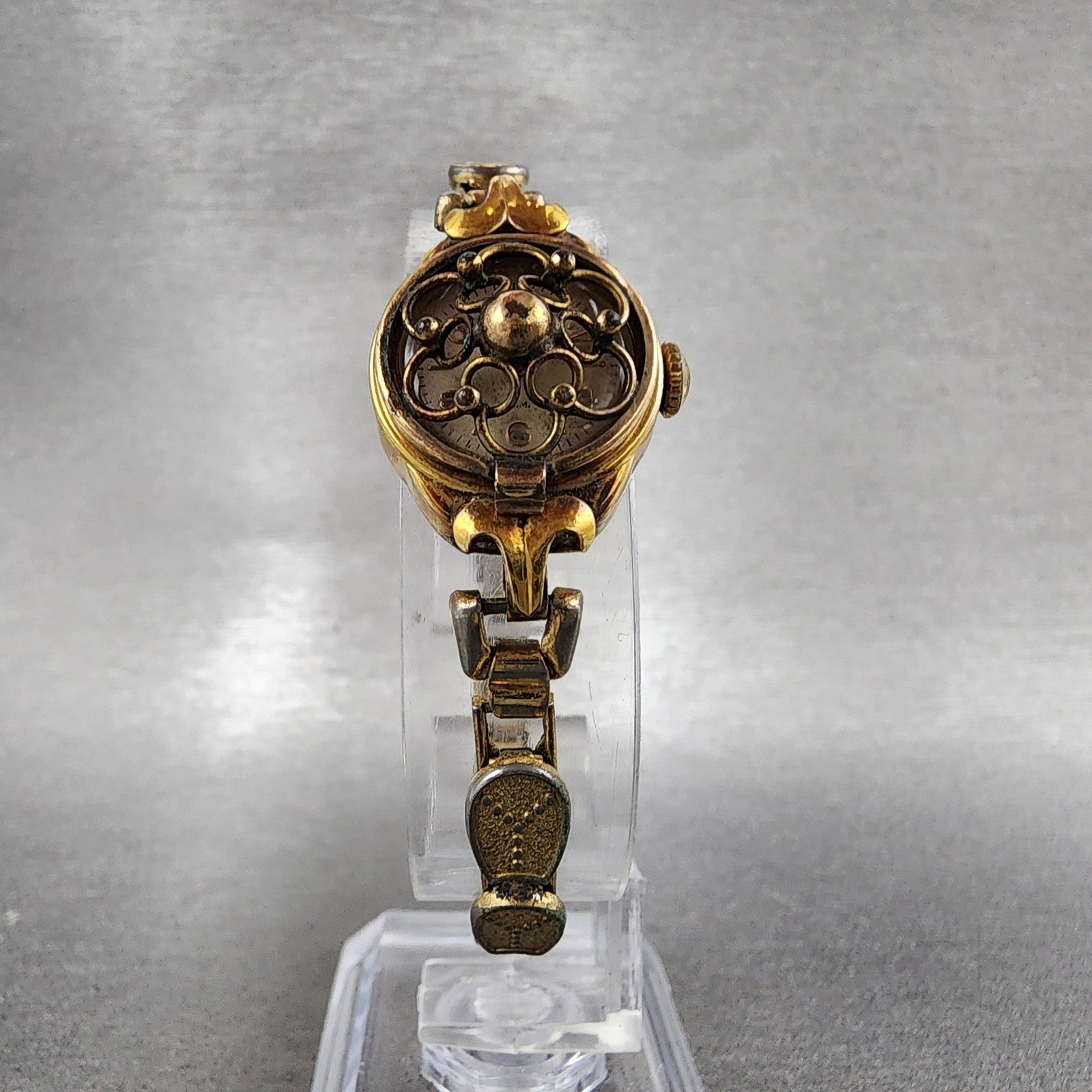 Rotary Watch Women 18mm Cream Dial Gold Tone Round Manual Wind Runs Flip Cover5