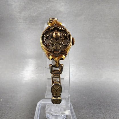 Rotary Watch Women 18mm Cream Dial Gold Tone Round Manual Wind Runs Flip Cover5