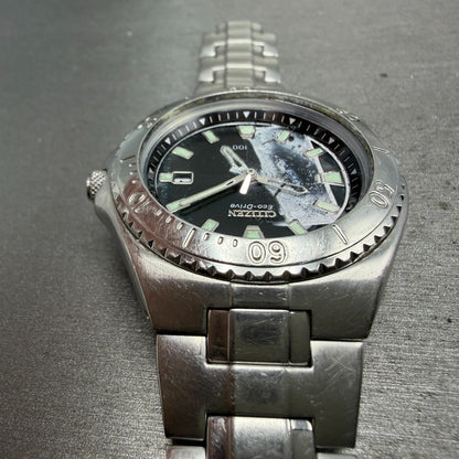 Citizen Eco-Drive Watch Men 40mm Black Dial Silver Tone Date E110-K000432 PARTS5
