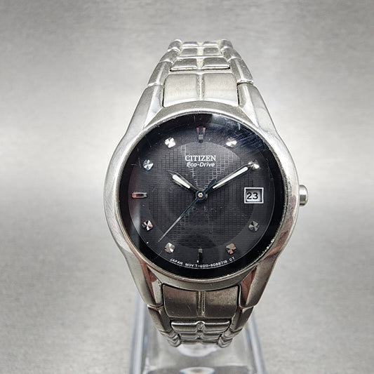 Citizen EcoDrive Watch Women 26mm Black Dial Steel Date Round E011S058503 Runs0