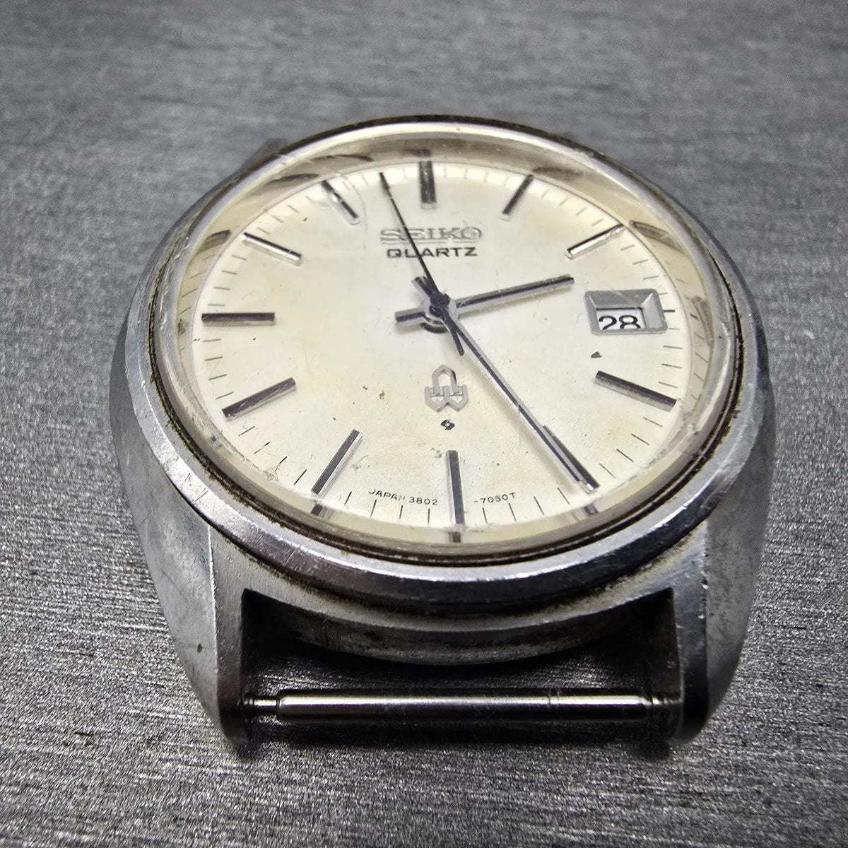 Seiko Watch Men 37mm White Dial Steel Date Round 3802 Movement 3802-7030 PARTS3