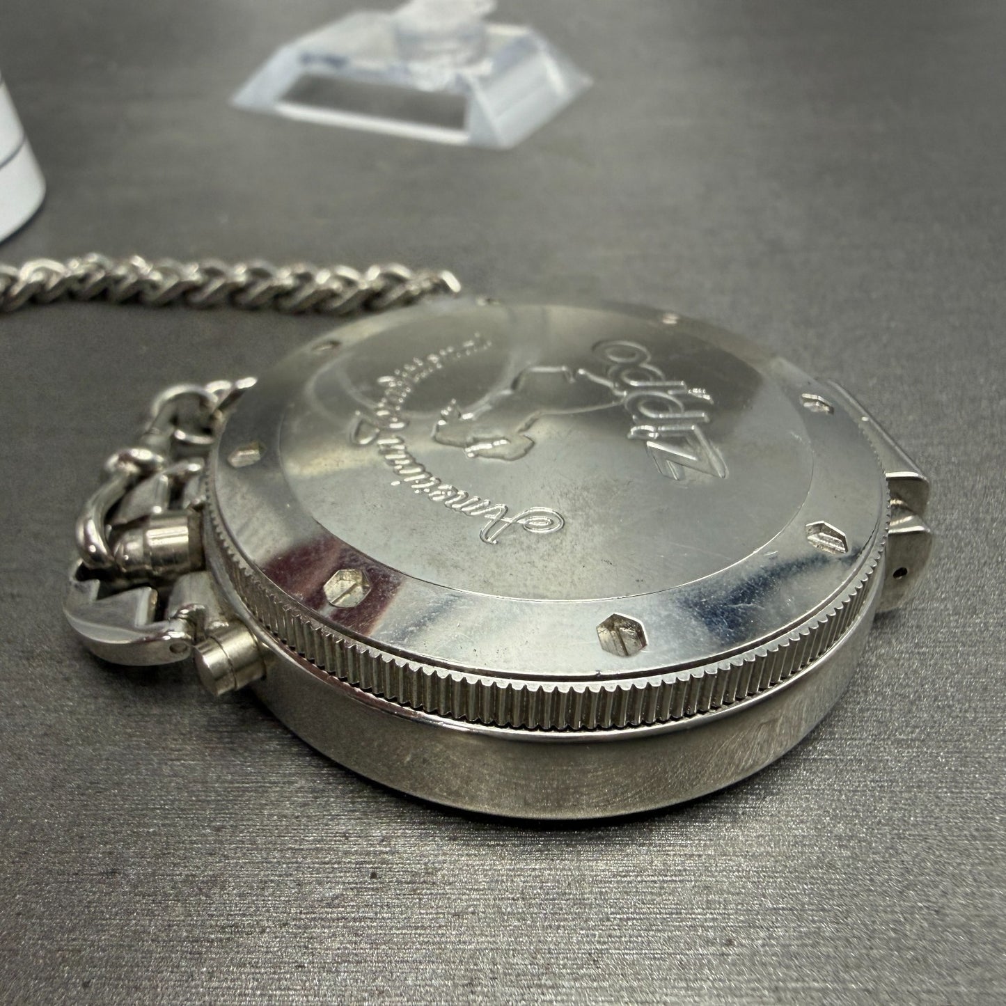 Zippo Pocket Watch Men 49mm Silver Dial Steel Chronograph Round New Battery9