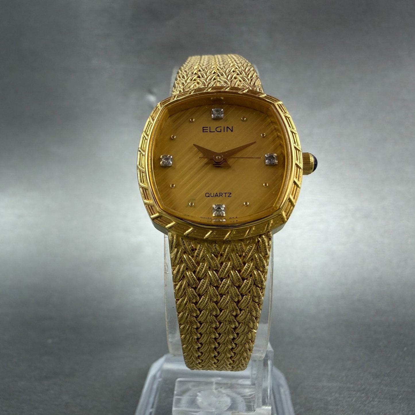 Elgin Watch Women 22mm Gold Dial Gold Tone Rectangle FK267 New Battery VTG ABC5