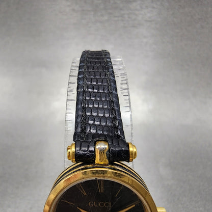 Gucci 2000L Watch Women 21mm Black Dial Gold Tone Round VTG New Battery