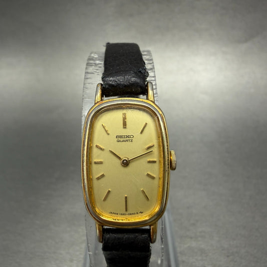 Seiko Watch Women 15mm Champagne Dial Gold Tone Oval 1320-5530 New Battery VTG0