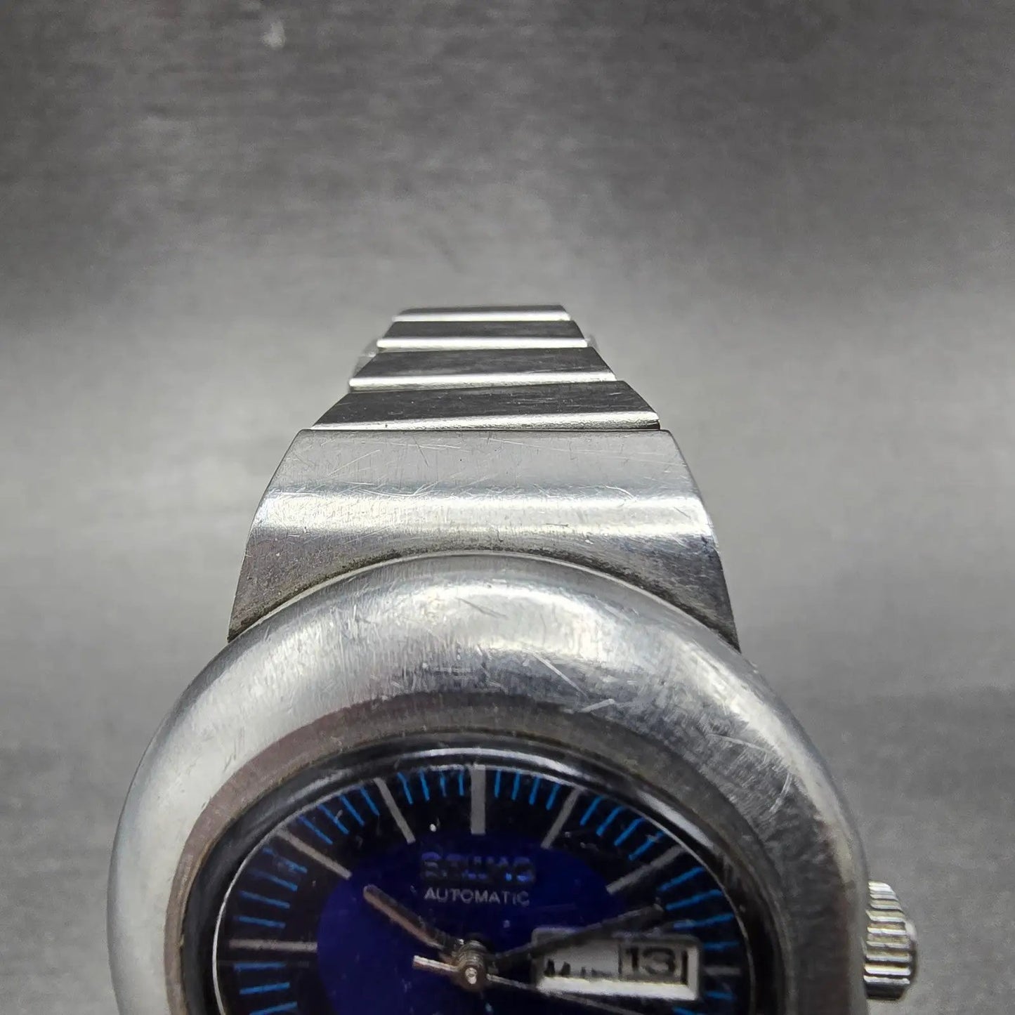 Seiko Automatic Watch Women 31mm Blue Dial Silver Tone READ!!!!!! 2706-7020 Runs5