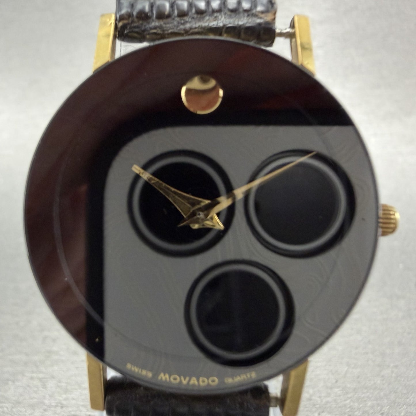Movado Museum Watch Men 31mm Black Dial Gold Tone Round 8740882 New Battery1