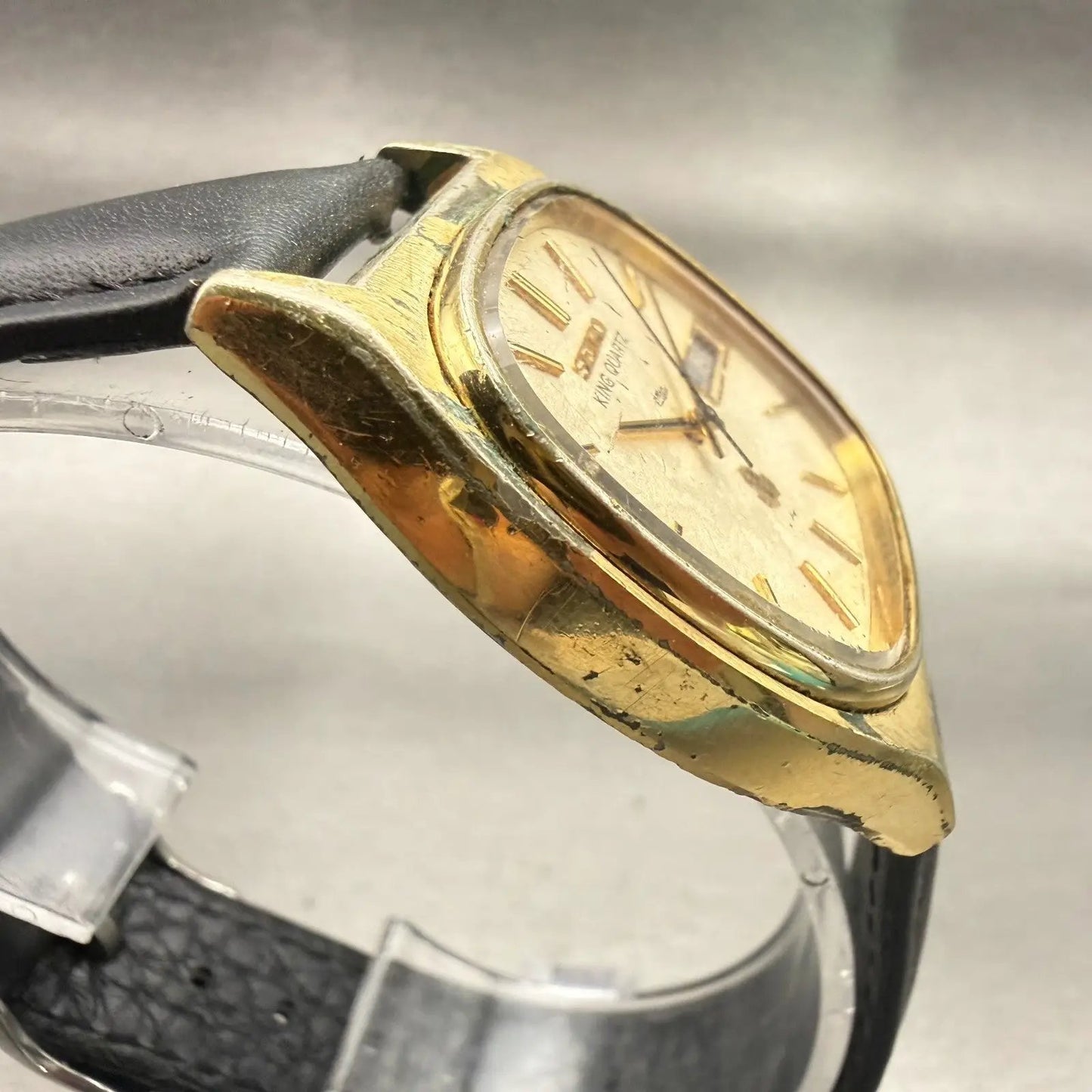 Seiko King Quartz Watch Men 34mm Champagne Dial Gold Daydate 5856-5020 New Batt3