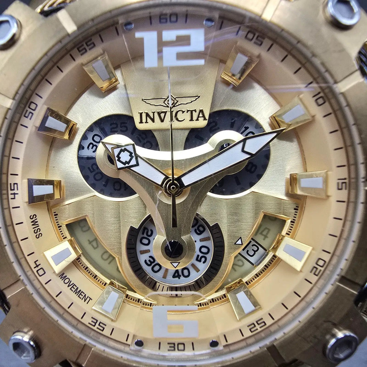 Invicta Bolt Chronograph Watch Men 51mm Gold Dial Gold Tone Date 27283 New batt1