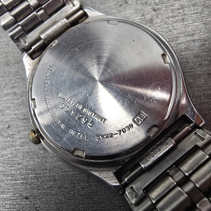 Seiko SQ Watch Men 36mm Black Dial Two Tone Date Round 5Y22-7039 New Battery10