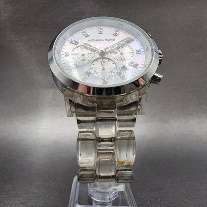 Michael Kors Chronograph Watch Women 43mm MOP Dial Clear Case MK5235 New Battery5