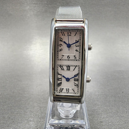 ANA Dual Time Tank Watch Women 19mm White Dial Steel Rectangle Mesh Band New Bat0
