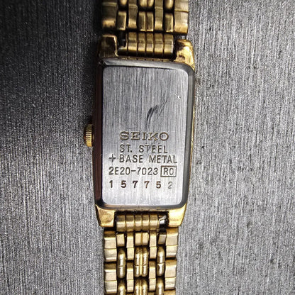 Seiko Watch Women 13mm Gold Dial Gold Tone Rectangle 2E20-7023 New Battery VTG10