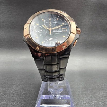 Seiko Coutura Watch Men 40mm Black Dial Two Tone Chrono Date 7T62-0FA0 New Batt5