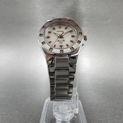 Bulova Marine Star Watch Women 25mm MOP Dial Silver Tone Date 96r24 New Battery5