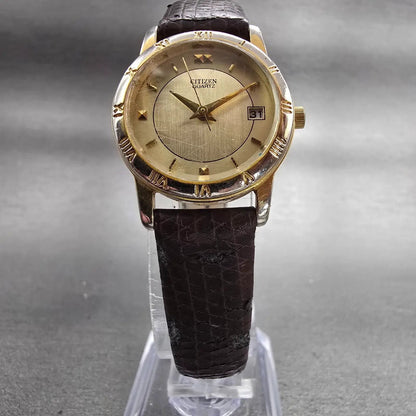 Citizen Watch Women 24mm Gold Dial Gold Tone Date Round 6010-K06878 New Battery5