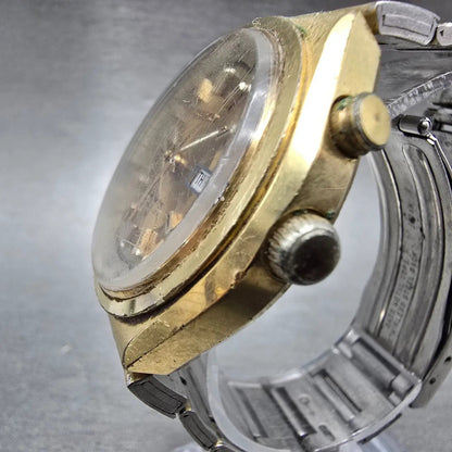 Seiko Bell-Matic Watch Men 39mm Gold Dial Gold Tone Daydate 4006-6049 Runs2