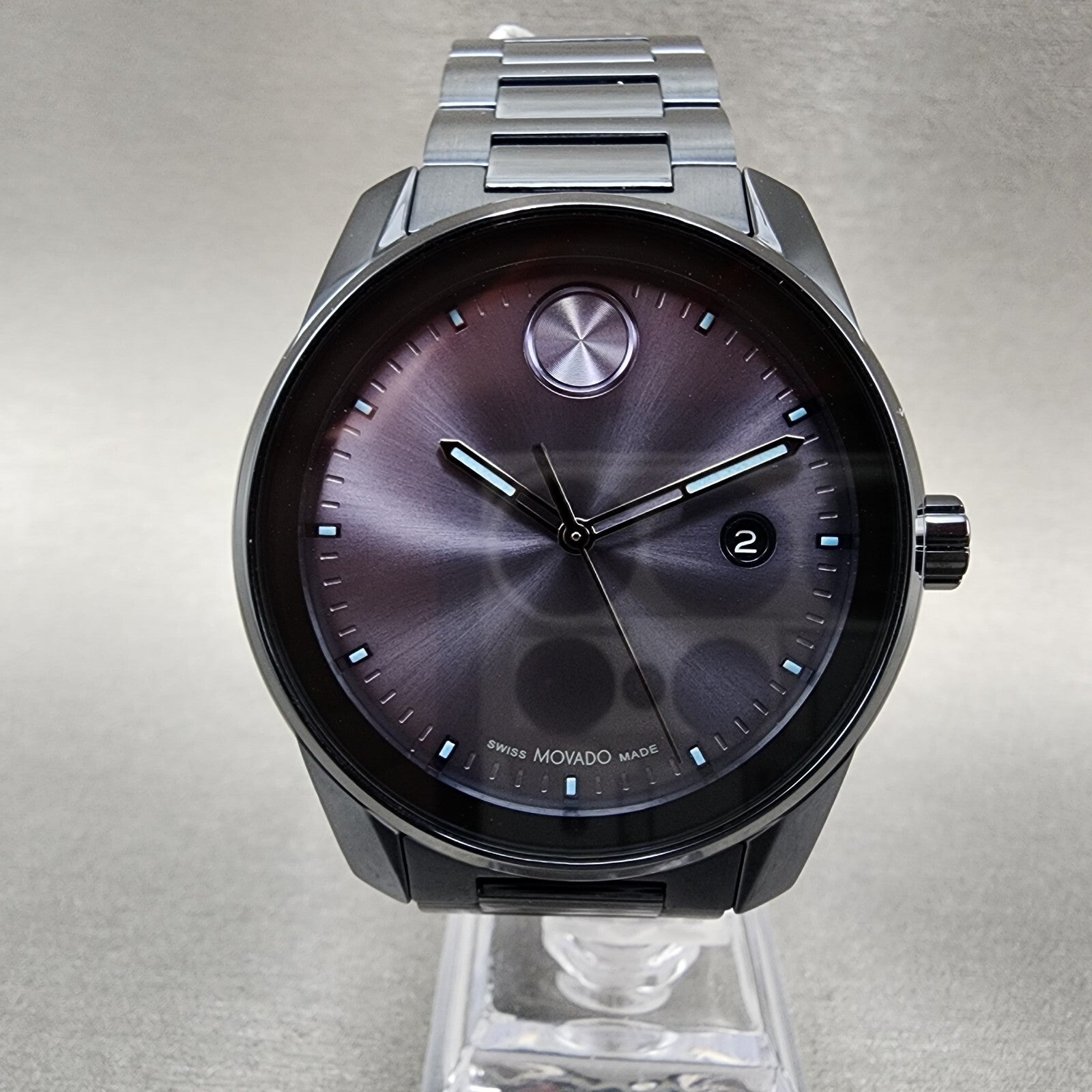 Movado Bold Verso Watch Men 42mm Blue Dial Dark Blue Tone Date Round 36008621