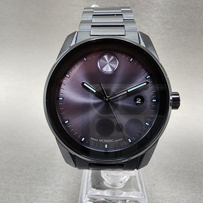 Movado Bold Verso Watch Men 42mm Blue Dial Dark Blue Tone Date Round 36008621