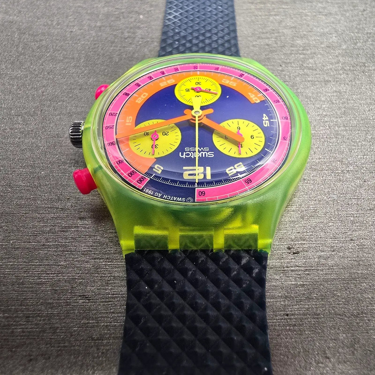 Swatch Chrono Grand Prix Watch Men 37mm Blue Dial Yellow Case SCJ101 New Battery7