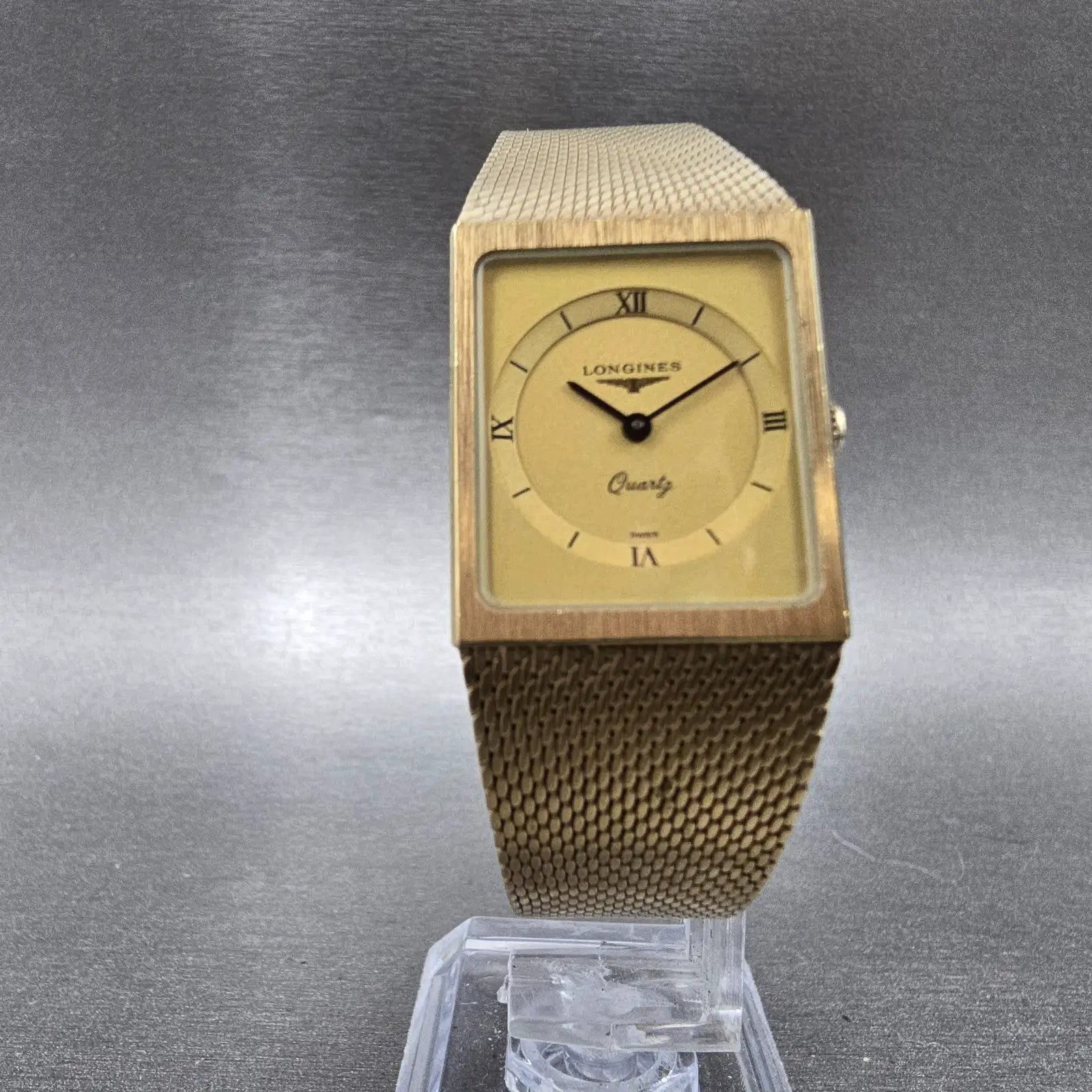 Longines Tank Watch Women 21mm Gold Dial Gold Tone Rectangle New Battery VTG6