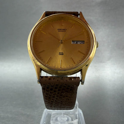 Seiko SQ Watch Men 34mm Champagne Dial Gold Tone Daydate 5Y23-7079 New Battery 55