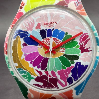 Swatch Flowerfool Watch Men 41mm Floral Dial White SUOW126 Daydate New Battery1