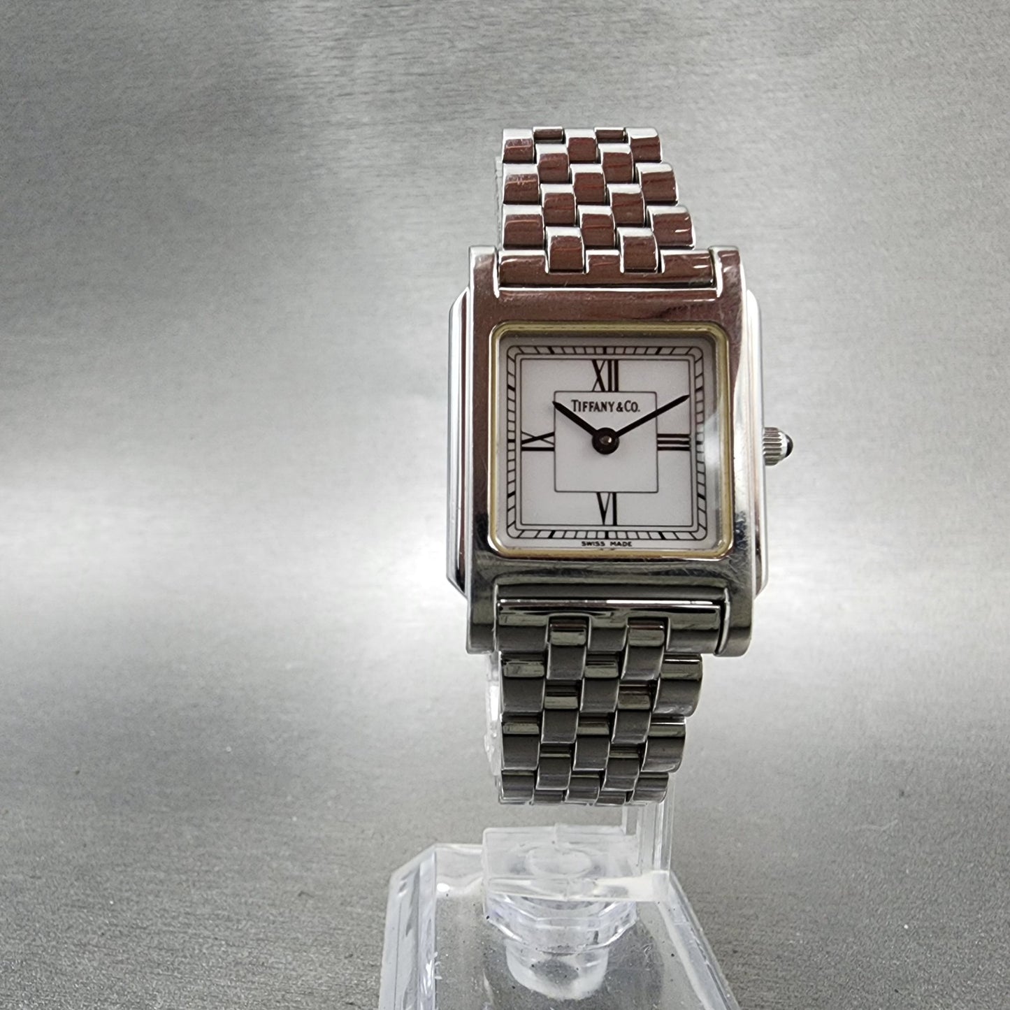 Tiffany & Co Tank Watch Women 23mm White Dial Steel Rectangle New Battery5