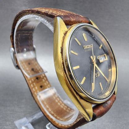 Seiko SQ Watch Men 35mm Black Dial Gold Tone Daydate Round 5Y238A19 PARTS4