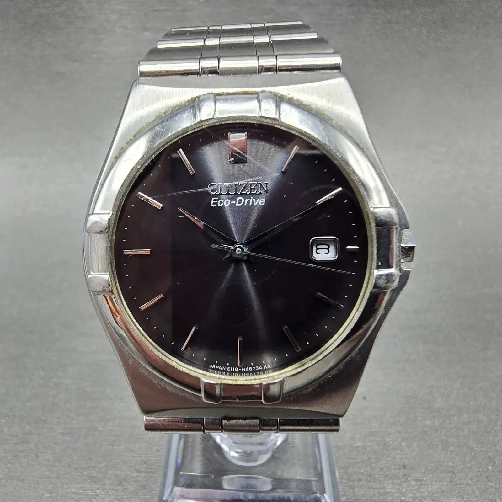 Citizen Eco-Drive Watch Men 36mm Black Dial Silver Date Round E110-H26604 Runs1