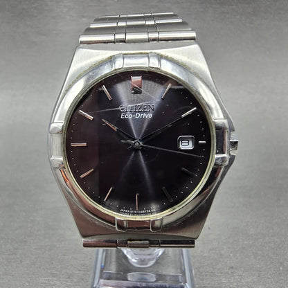 Citizen Eco-Drive Watch Men 36mm Black Dial Silver Date Round E110-H26604 Runs1