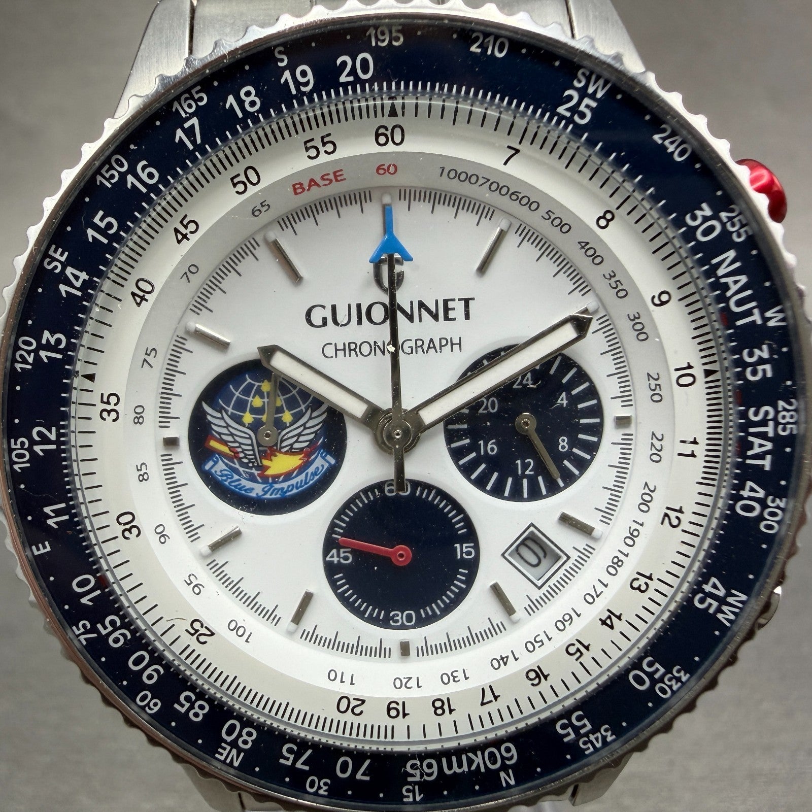 Guionnet Flight Timer Chronograph Watch Men 42mm White Dial Steel Date New Batt1