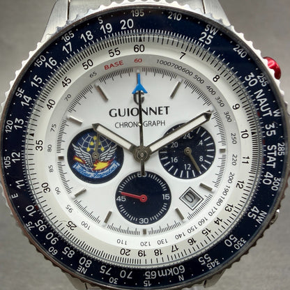 Guionnet Flight Timer Chronograph Watch Men 42mm White Dial Steel Date New Batt1
