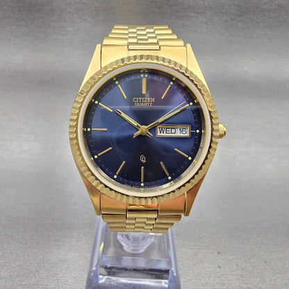 Citizen President Watch Men 35mm Blue Dial Gold Tone Daydate 6100-R00391 New Bat1