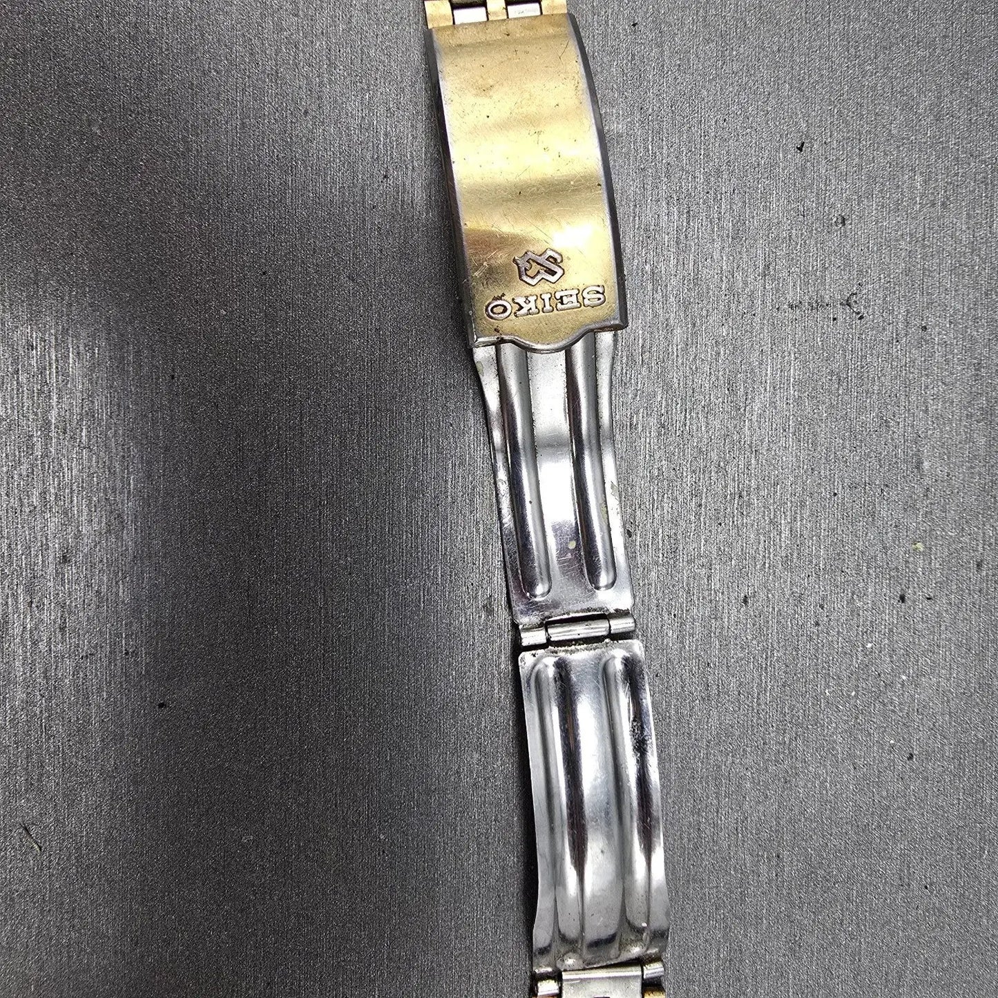 Seiko SQ Bracelet 17mm Stainless Steel Two Tone Tri Folding Clasp VTG Japan B2747
