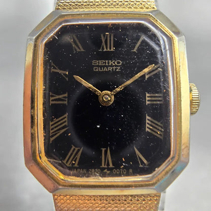 Seiko Watch Women 16mm Black Dial Gold Tone Rectangle 2B20-5019 New Battery VTG1