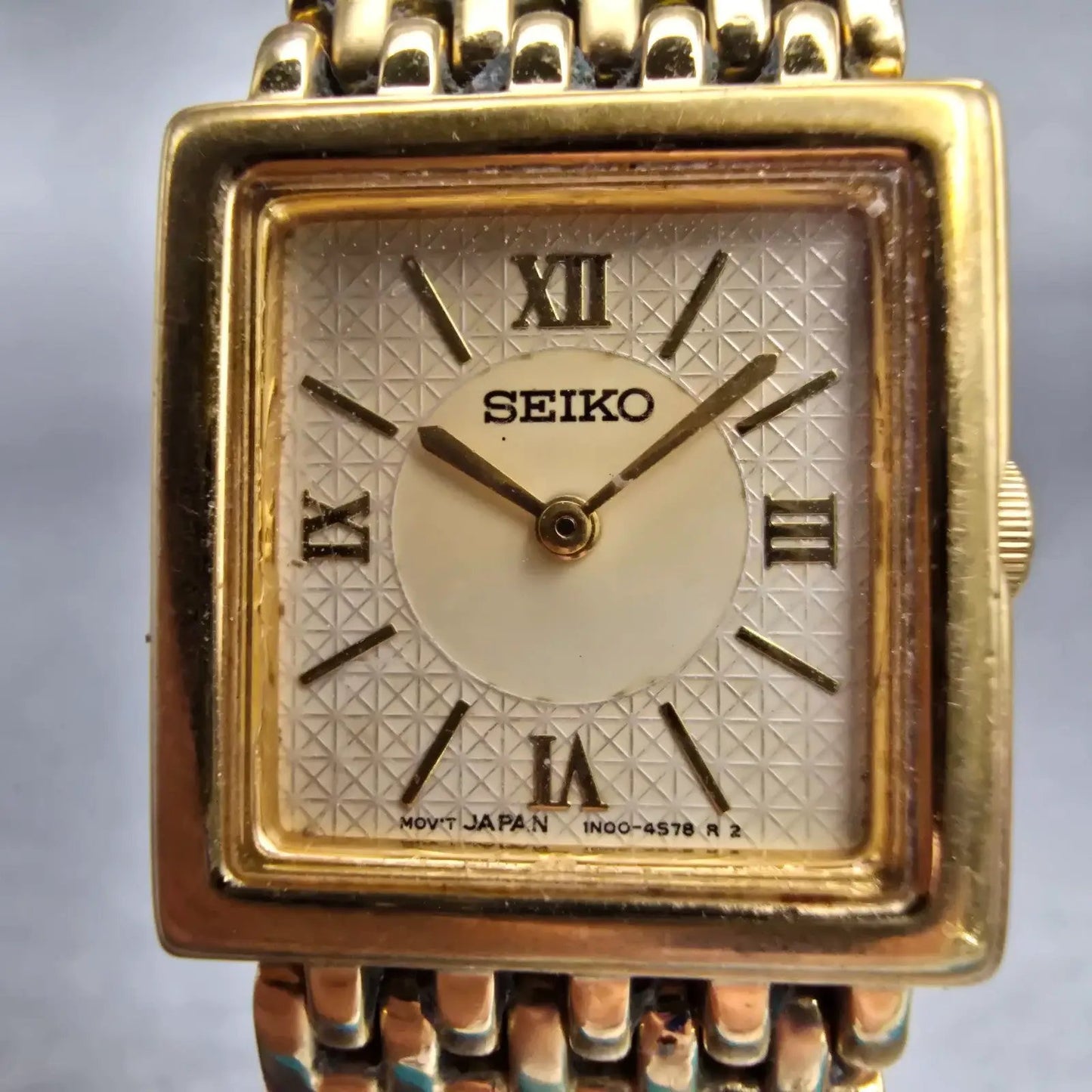 Seiko Watch Women 20mm Cream Dial Gold Tone Rectangle 1N00-6H39 New Battery VTG1