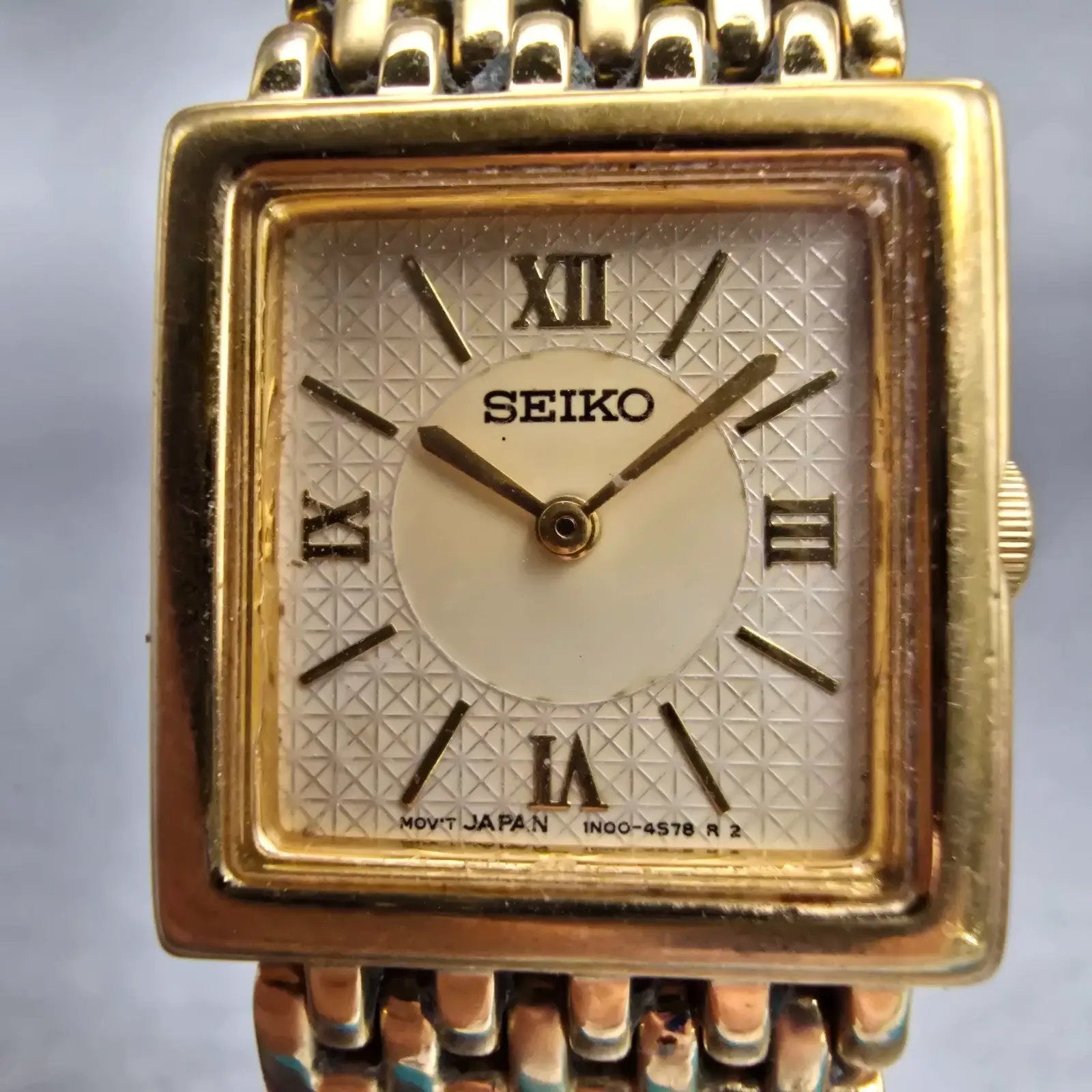 Seiko Watch Women 20mm Cream Dial Gold Tone Rectangle 1N00-6H39 New Battery VTG1