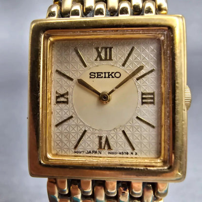 Seiko Watch Women 20mm Cream Dial Gold Tone Rectangle 1N00-6H39 New Battery VTG1