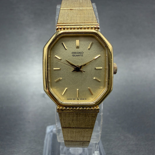 Seiko Watch Women 20mm Champagne Dial Gold Tone Octagon 1221-5270 New Battery0