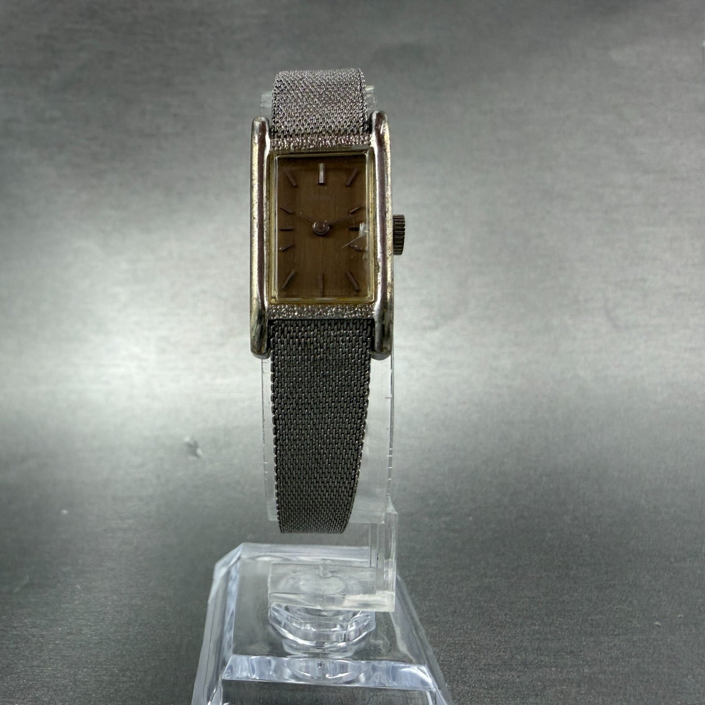 Seiko Tank Watch Women 15mm Brown Dial Silver Tone Rectangle Manual 11-4849 Runs5
