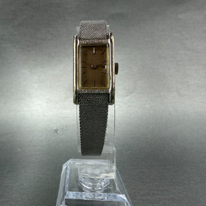 Seiko Tank Watch Women 15mm Brown Dial Silver Tone Rectangle Manual 11-4849 Runs5