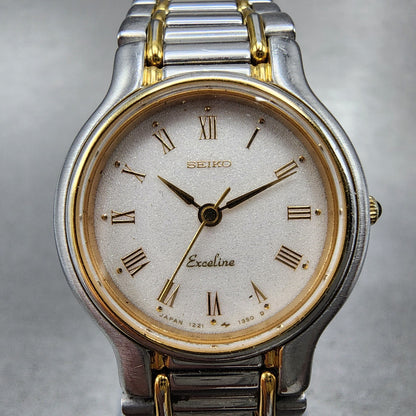 Seiko Exceline Watch Women 23mm White Dial Two Tone 12210190 New Battery1