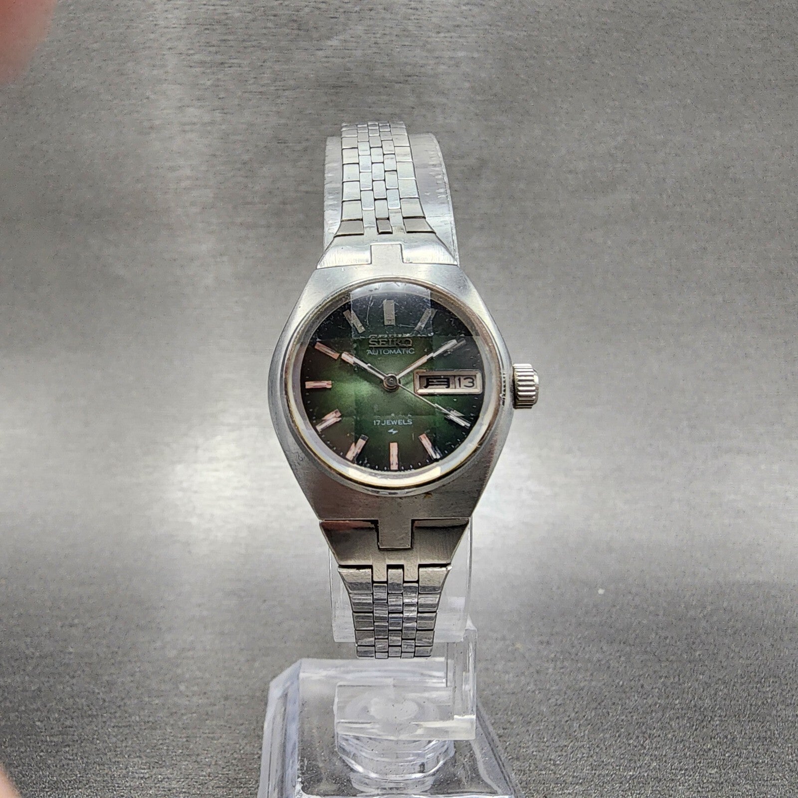 Seiko Automatic Watch Women 24mm Green Dial Silver Tone Daydate 22060240 PARTS6