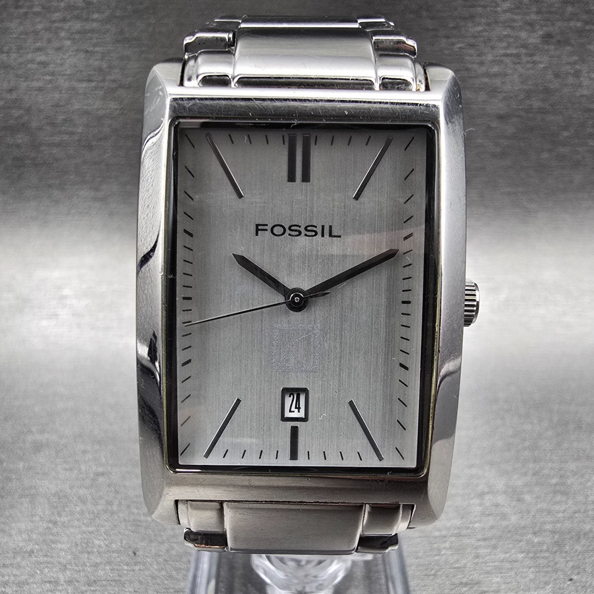 Fossil Arkitekt Tank Watch Men 29mm Silver Dial Silver Date PR-5266 New Battery0