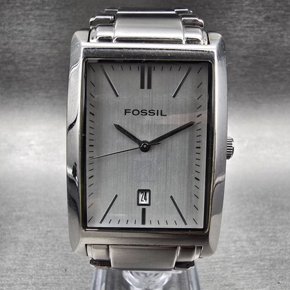 Fossil Arkitekt Tank Watch Men 29mm Silver Dial Silver Date PR-5266 New Battery0