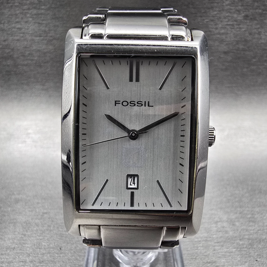 Fossil Arkitekt Tank Watch Men 29mm Silver Dial Silver Date PR-5266 New Battery0