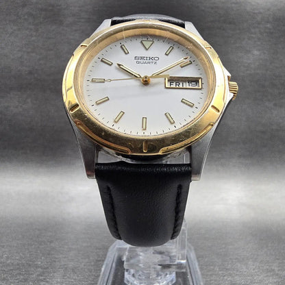 Seiko Watch Men 35mm White Dial Two Tone Daydate Round 7N43-6A09 New Battery6