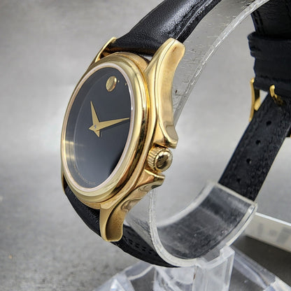 Movado Museum Watch Women 28mm Black Dial Gold Tone Round 0690299 New Battery2